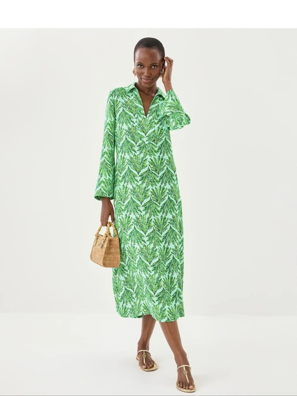 Lilly Pulitzer Simona Caftan Maxi In Kitts Green Shady Babe